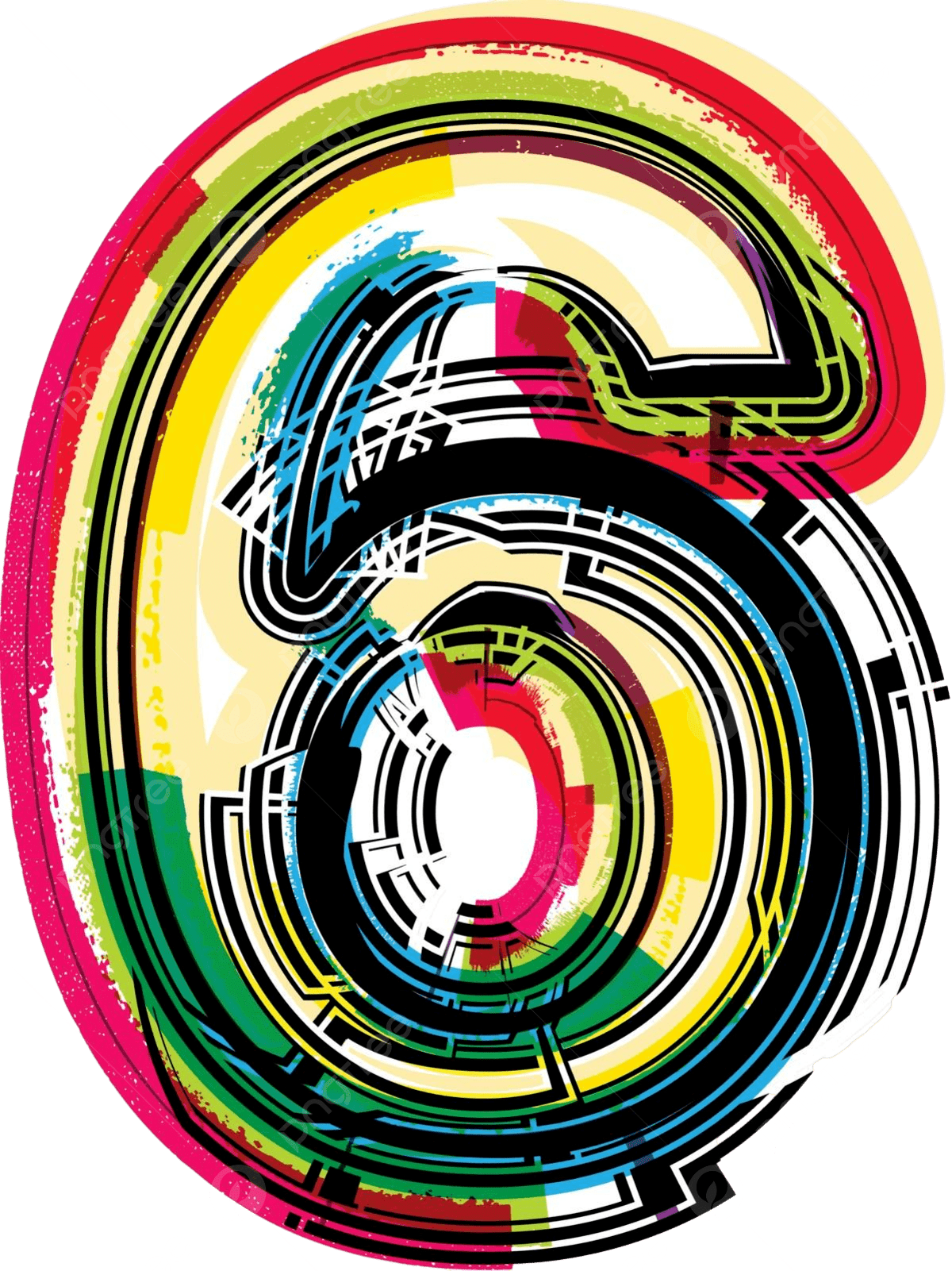 Colorful Grunge Number 6 Sixth Graffiti Art Vector Template