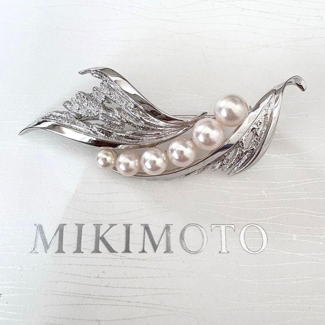 美品✨MIKIMOTO ブローチ あこや真珠 6珠 リーフM刻印 シルバー MIKIMOTO ミキモト アコヤ真珠 本真珠 ブローチ シルバー パール