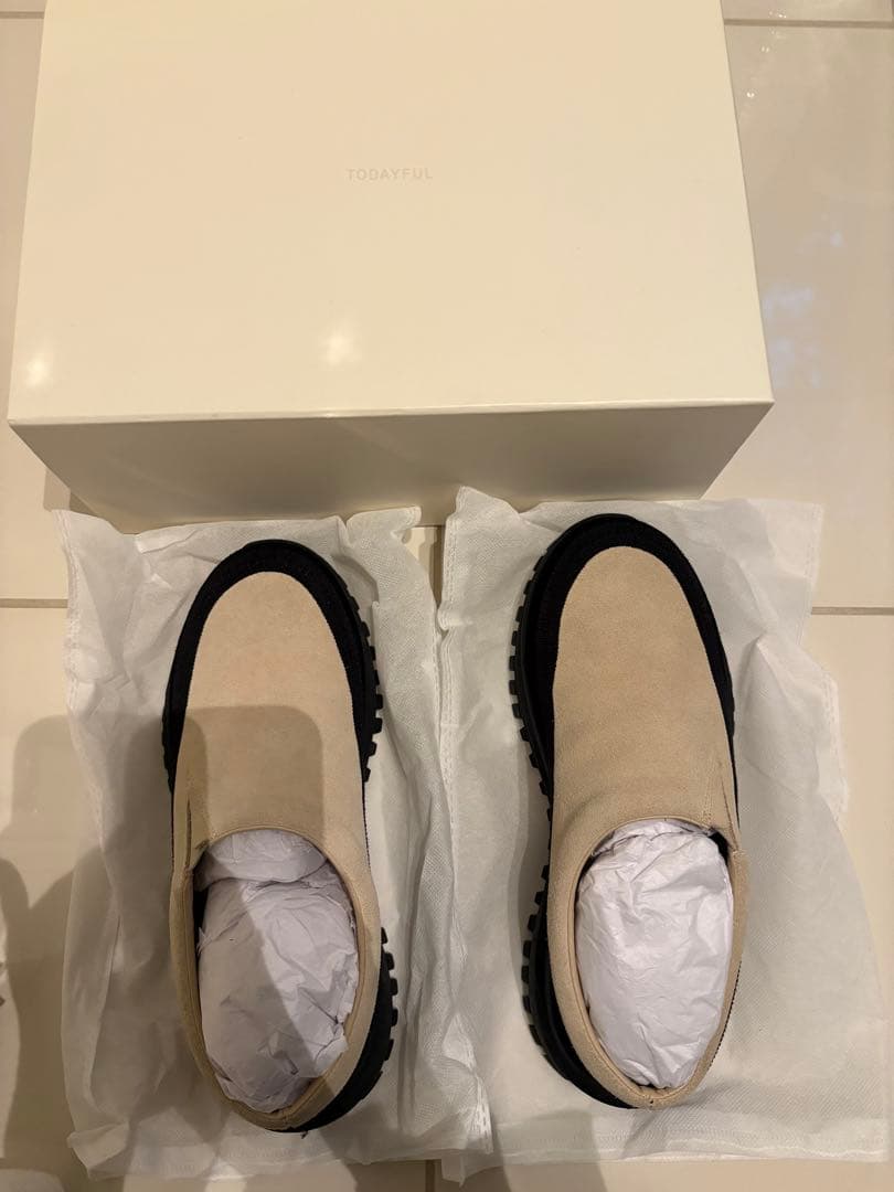 TODAYFUL Vibramレザーソールサボ スリッポン サンダル ベージュ